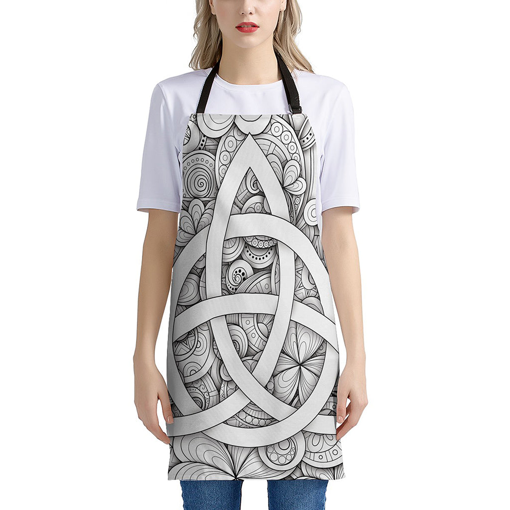 White Celtic Trinity Knot Symbol Print Apron