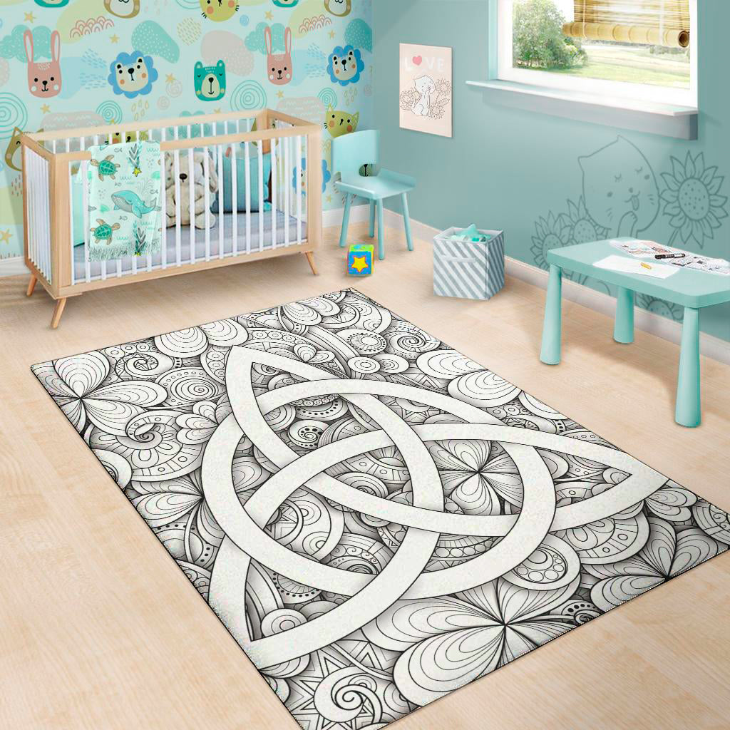 White Celtic Trinity Knot Symbol Print Area Rug