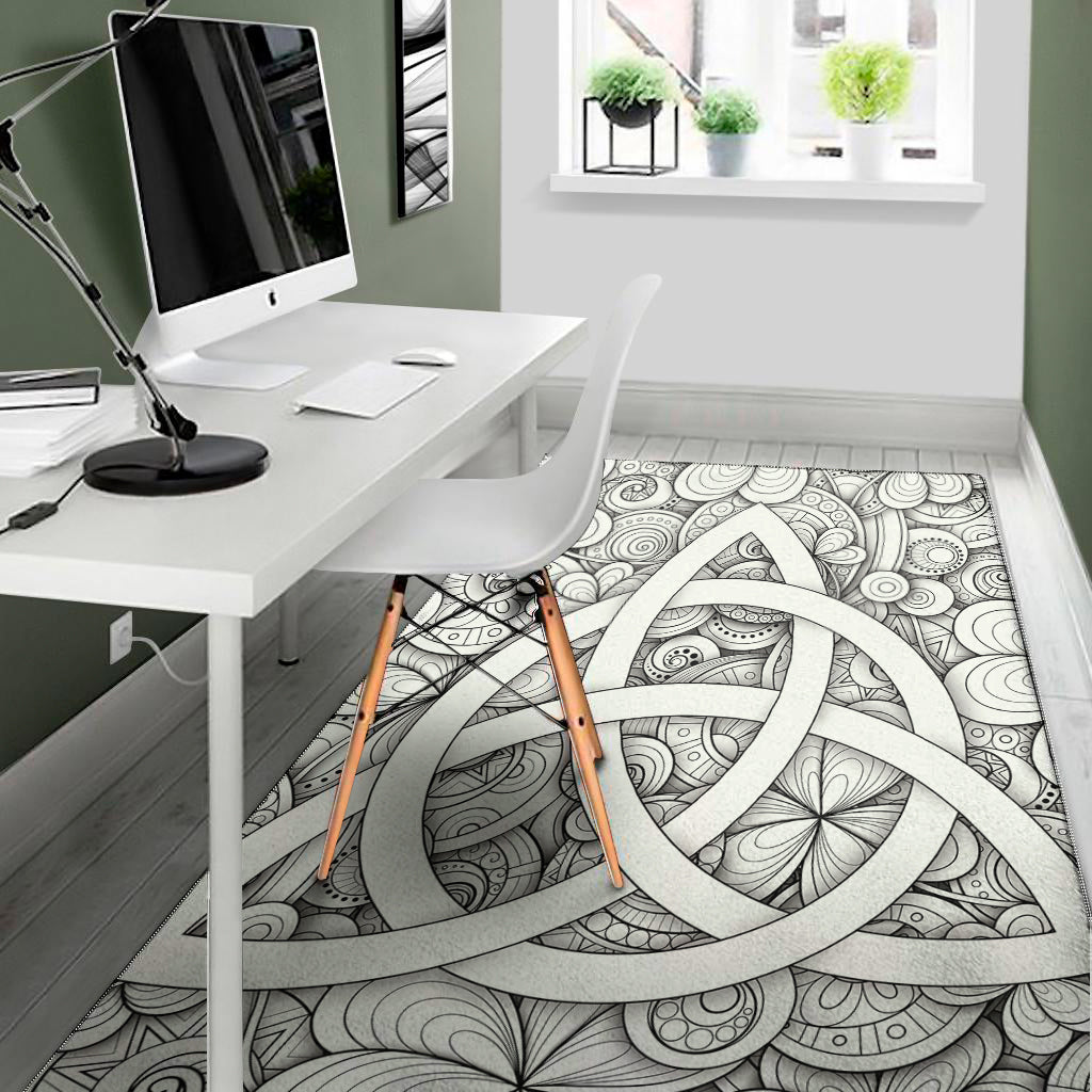 White Celtic Trinity Knot Symbol Print Area Rug