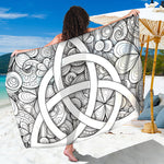 White Celtic Trinity Knot Symbol Print Beach Sarong Wrap