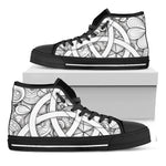 White Celtic Trinity Knot Symbol Print Black High Top Shoes
