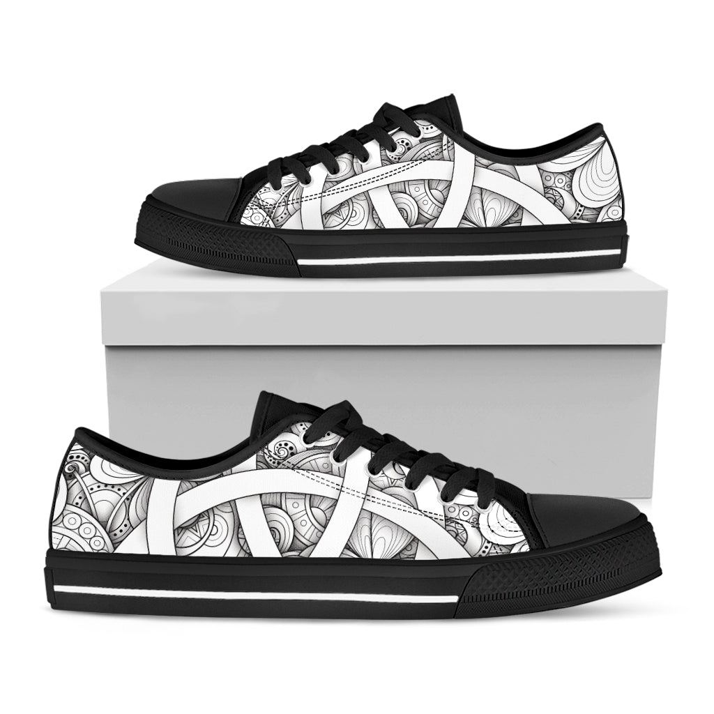 White Celtic Trinity Knot Symbol Print Black Low Top Shoes 