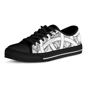 White Celtic Trinity Knot Symbol Print Black Low Top Shoes 