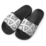 White Celtic Trinity Knot Symbol Print Black Slide Sandals