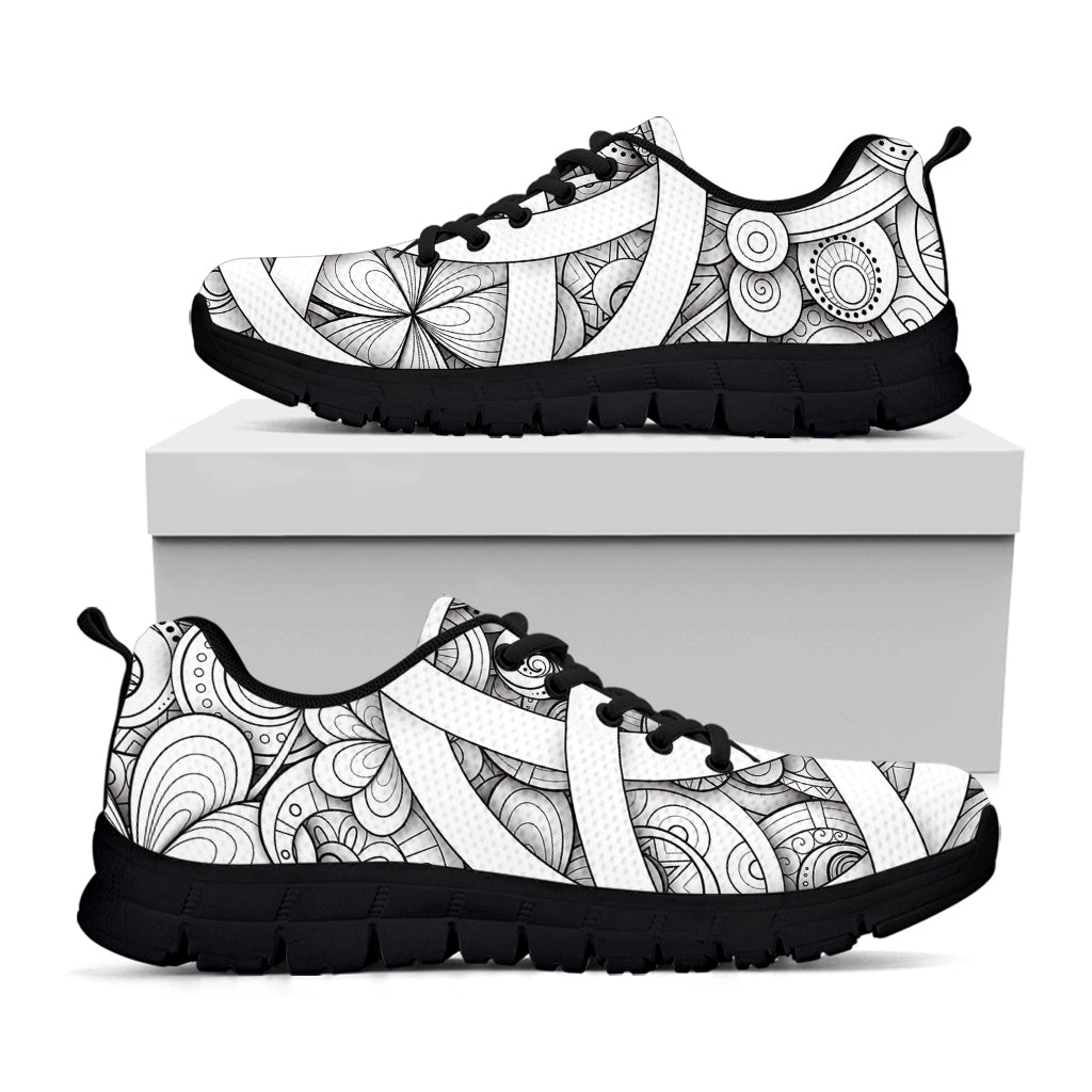 White Celtic Trinity Knot Symbol Print Black Sneakers