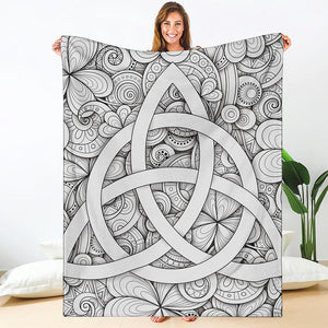 White Celtic Trinity Knot Symbol Print Blanket