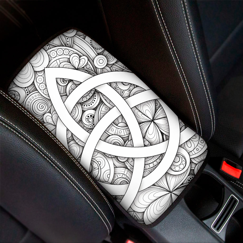 White Celtic Trinity Knot Symbol Print Car Center Console Cover