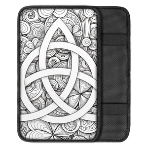 White Celtic Trinity Knot Symbol Print Car Center Console Cover