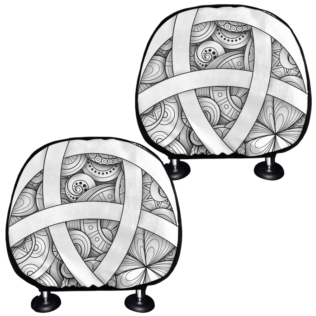 White Celtic Trinity Knot Symbol Print Car Headrest Covers