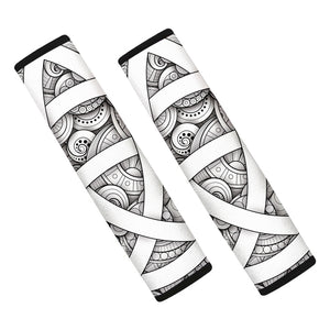 White Celtic Trinity Knot Symbol Print Car Seat Belt Covers