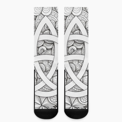 White Celtic Trinity Knot Symbol Print Crew Socks