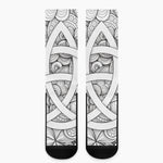 White Celtic Trinity Knot Symbol Print Crew Socks