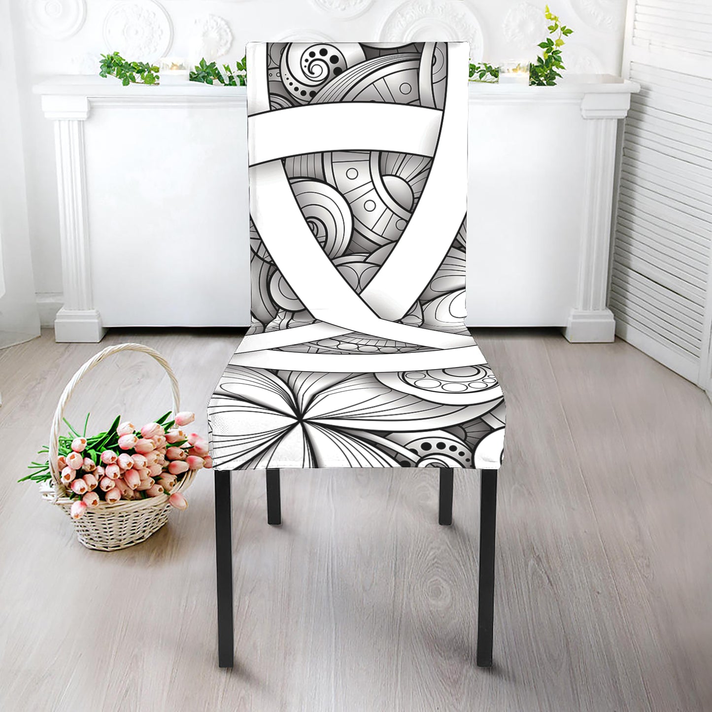 White Celtic Trinity Knot Symbol Print Dining Chair Slipcover