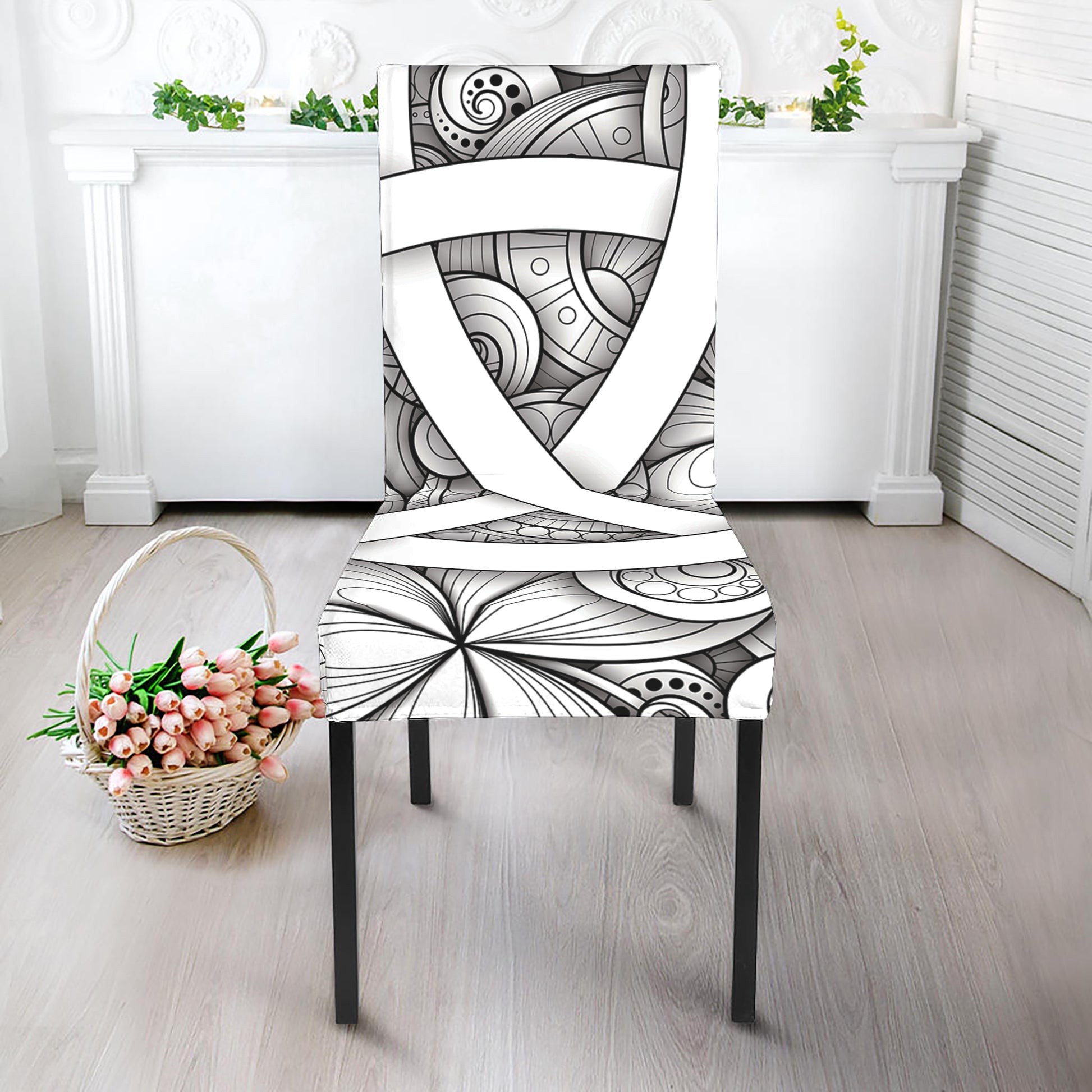 White Celtic Trinity Knot Symbol Print Dining Chair Slipcover