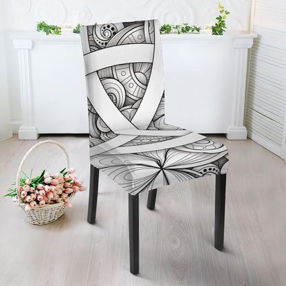 White Celtic Trinity Knot Symbol Print Dining Chair Slipcover