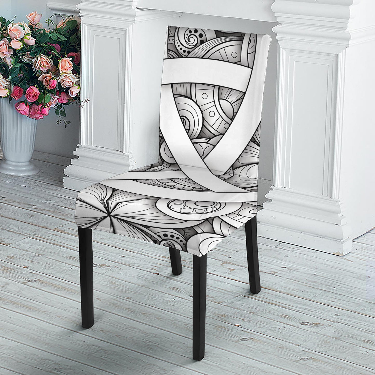 White Celtic Trinity Knot Symbol Print Dining Chair Slipcover