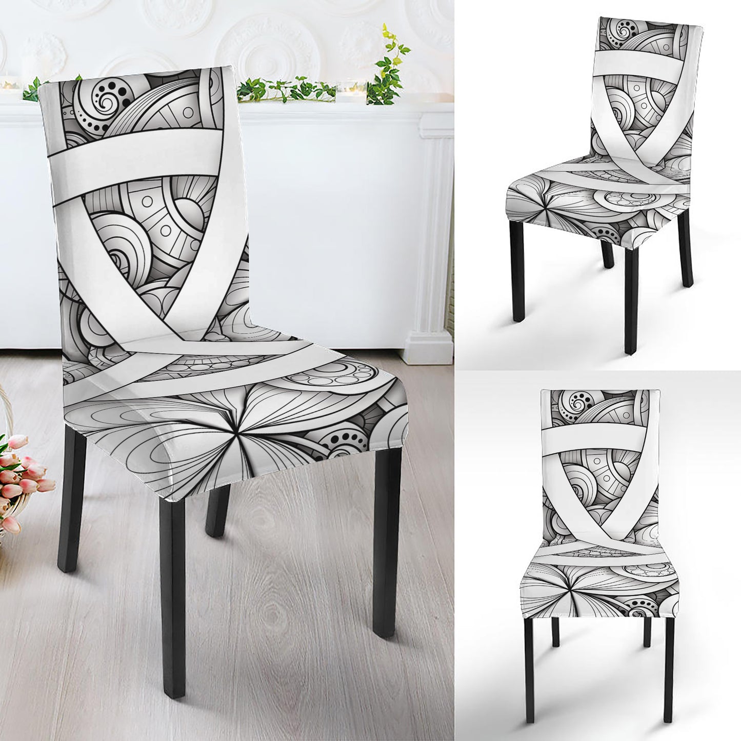 White Celtic Trinity Knot Symbol Print Dining Chair Slipcover