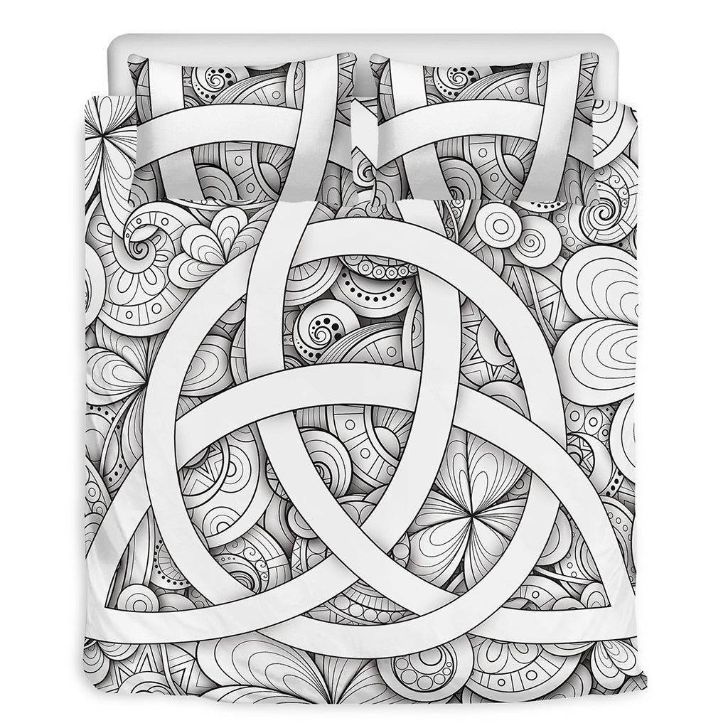 White Celtic Trinity Knot Symbol Print Duvet Cover Bedding Set