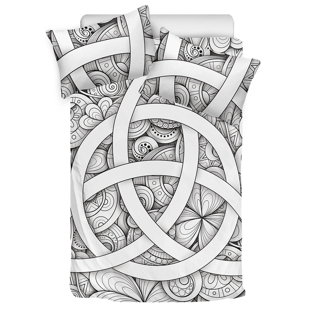 White Celtic Trinity Knot Symbol Print Duvet Cover Bedding Set