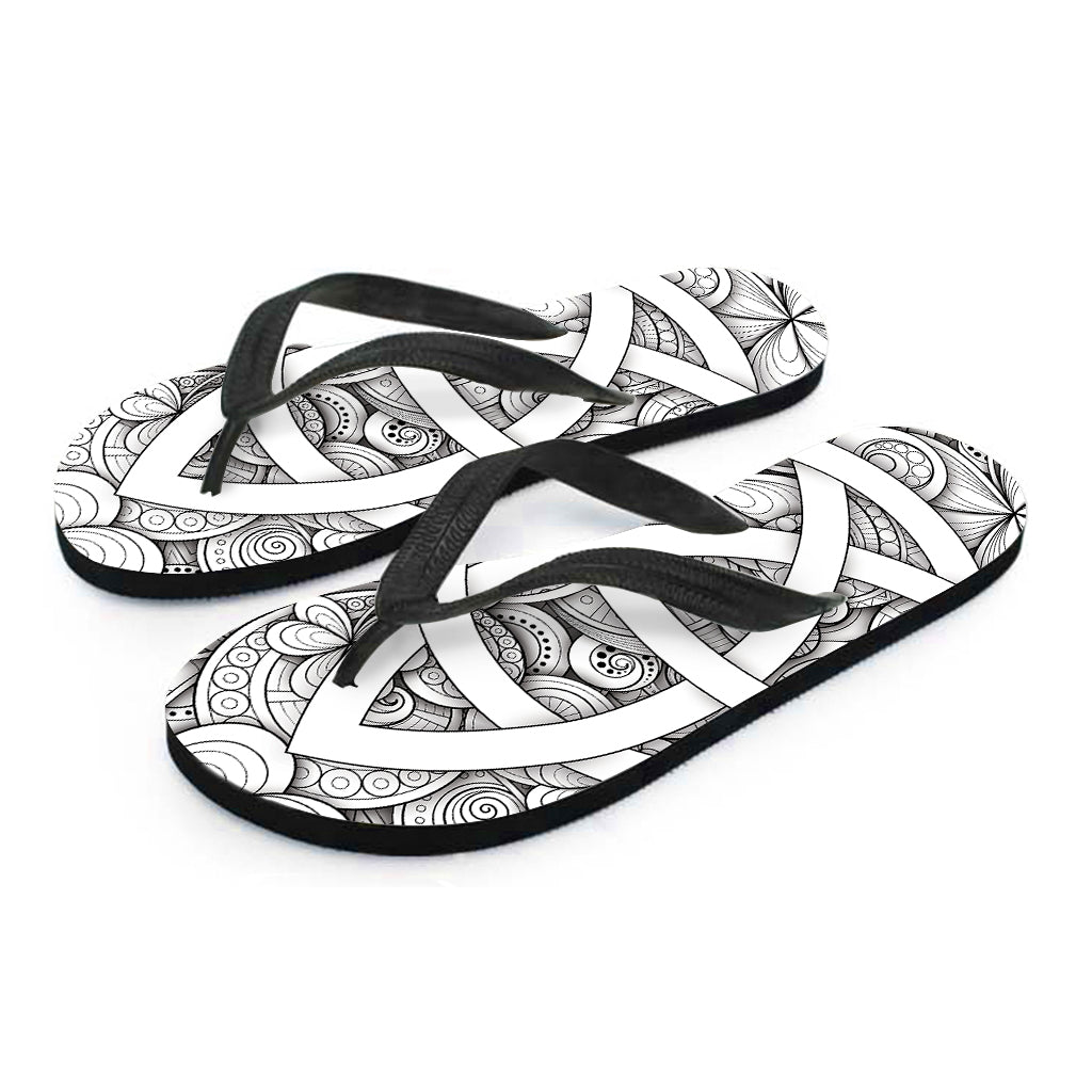 White Celtic Trinity Knot Symbol Print Flip Flops