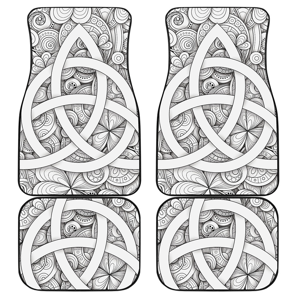 White Celtic Trinity Knot Symbol Print Front and Back Car Floor Mats