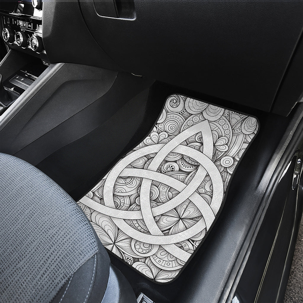 White Celtic Trinity Knot Symbol Print Front and Back Car Floor Mats