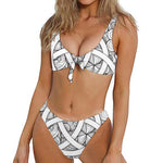 White Celtic Trinity Knot Symbol Print Front Bow Tie Bikini