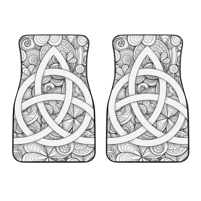 White Celtic Trinity Knot Symbol Print Front Car Floor Mats