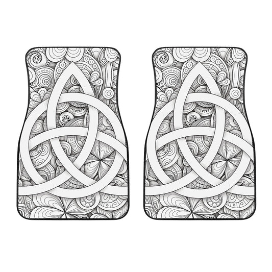 White Celtic Trinity Knot Symbol Print Front Car Floor Mats