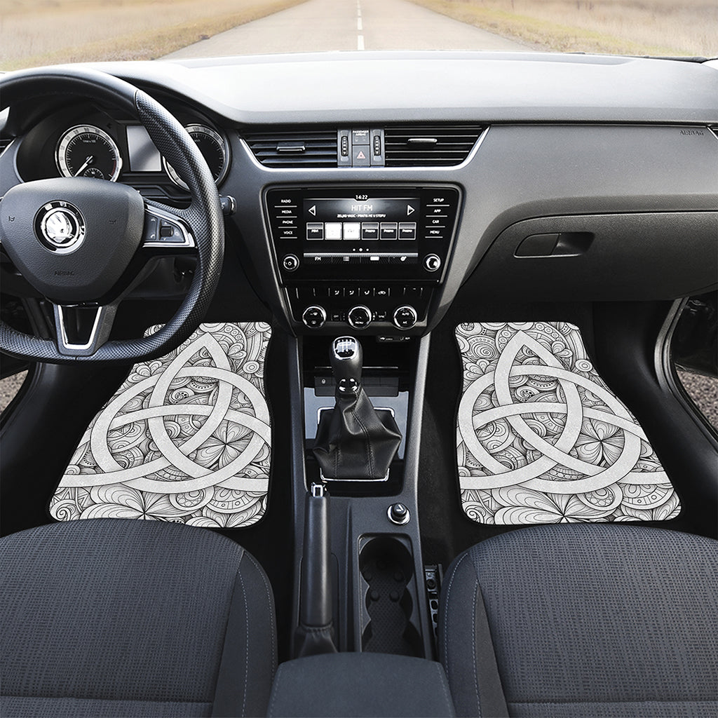 White Celtic Trinity Knot Symbol Print Front Car Floor Mats