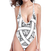 White Celtic Trinity Knot Symbol Print High Cut One Piece Swimsuit