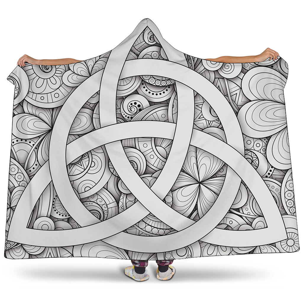 White Celtic Trinity Knot Symbol Print Hooded Blanket