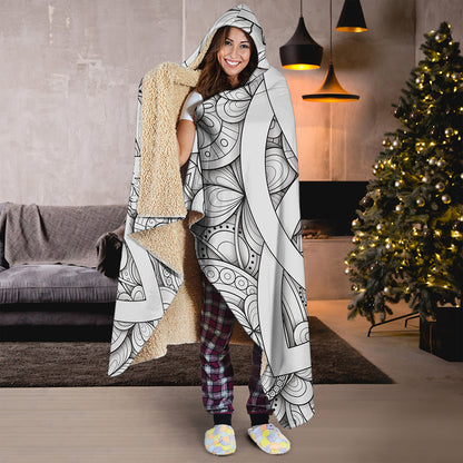 White Celtic Trinity Knot Symbol Print Hooded Blanket