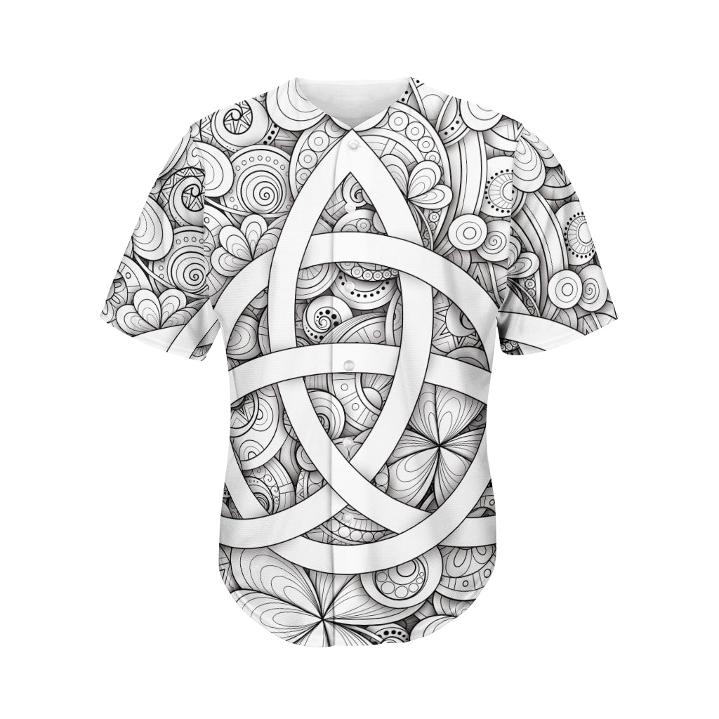 White Celtic Trinity Knot Symbol Print Men's Baseball Jersey