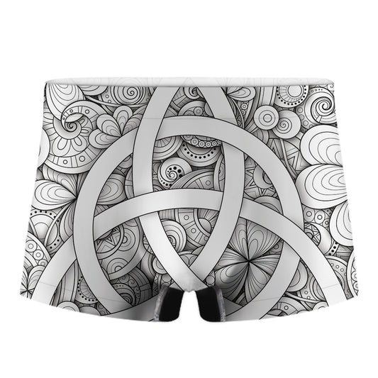 White Celtic Trinity Knot Symbol Print Men's Boxer Briefs