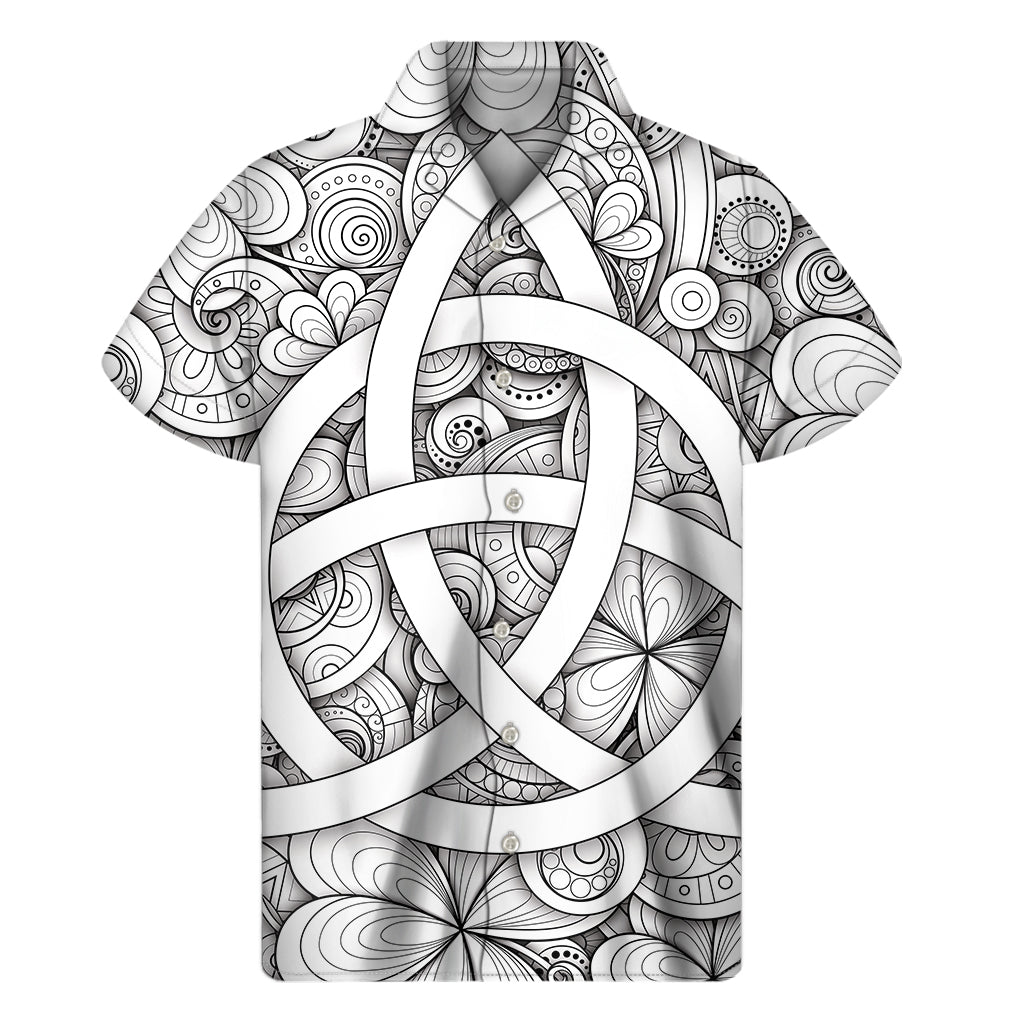 White Celtic Trinity Knot Symbol Print Men's Short Sleeve Shirt