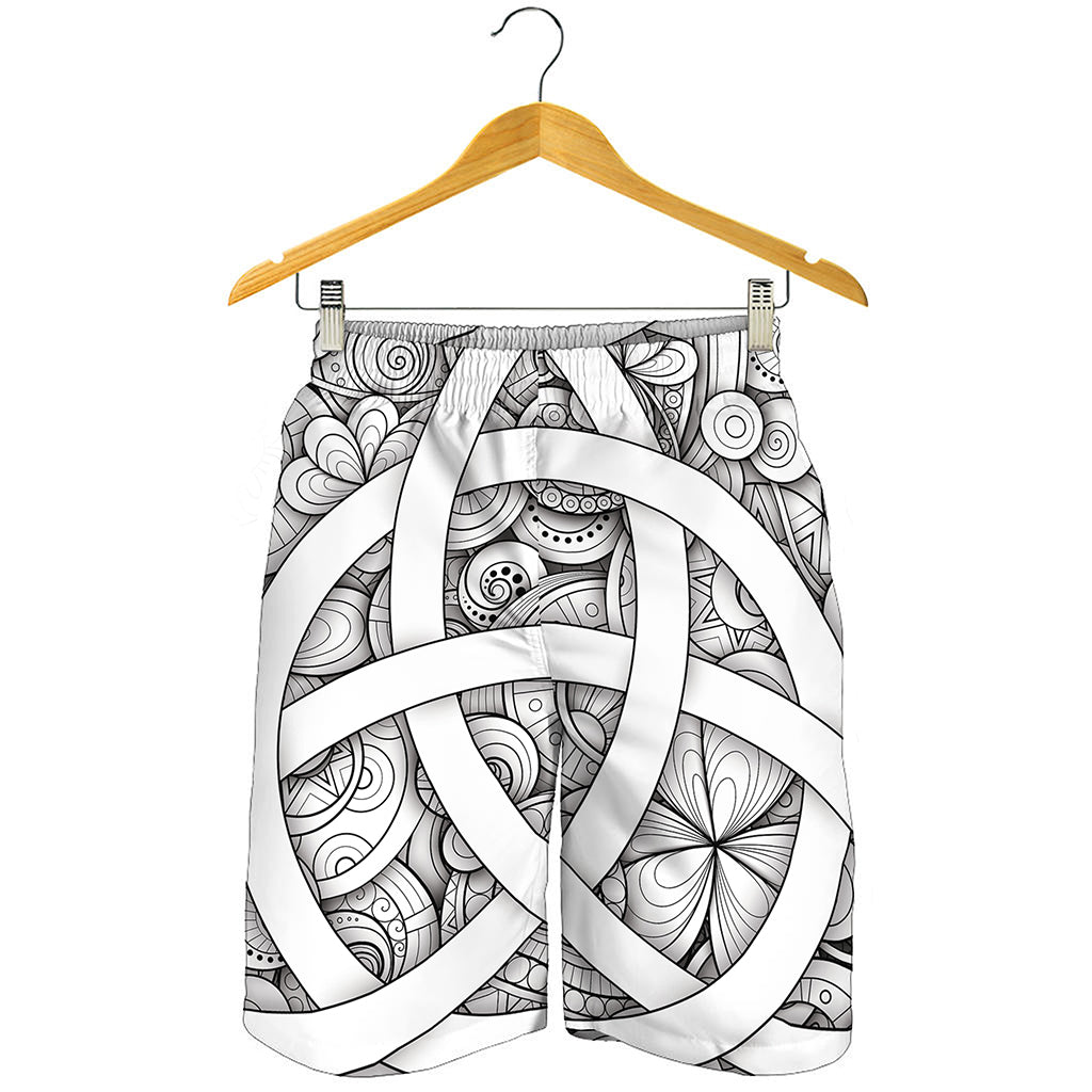 White Celtic Trinity Knot Symbol Print Men's Shorts