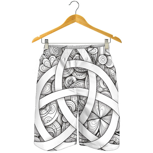 White Celtic Trinity Knot Symbol Print Men's Shorts
