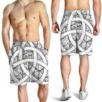 White Celtic Trinity Knot Symbol Print Men's Shorts