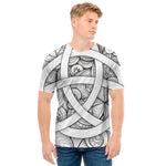 White Celtic Trinity Knot Symbol Print Men's T-Shirt