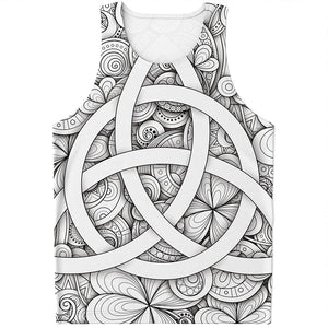 White Celtic Trinity Knot Symbol Print Men's Tank Top