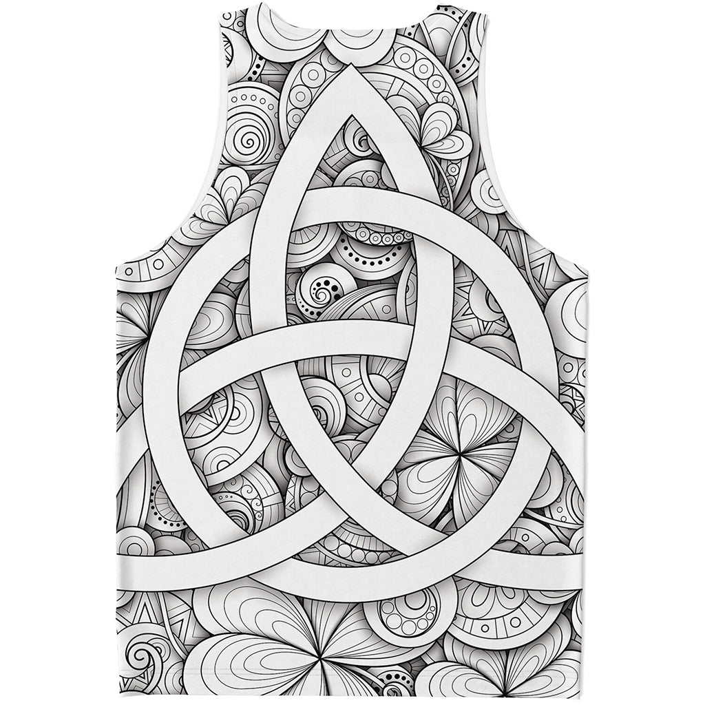 White Celtic Trinity Knot Symbol Print Men's Tank Top