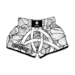 White Celtic Trinity Knot Symbol Print Muay Thai Boxing Shorts