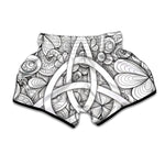 White Celtic Trinity Knot Symbol Print Muay Thai Boxing Shorts