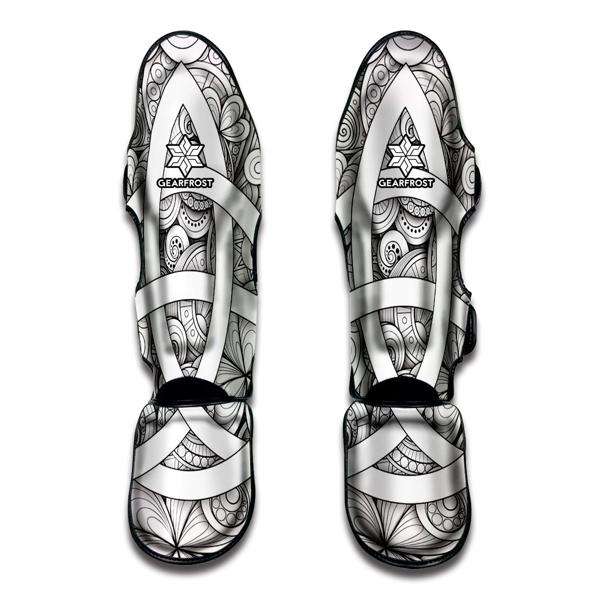 White Celtic Trinity Knot Symbol Print Muay Thai Shin Guard