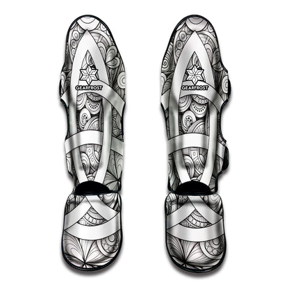 White Celtic Trinity Knot Symbol Print Muay Thai Shin Guard