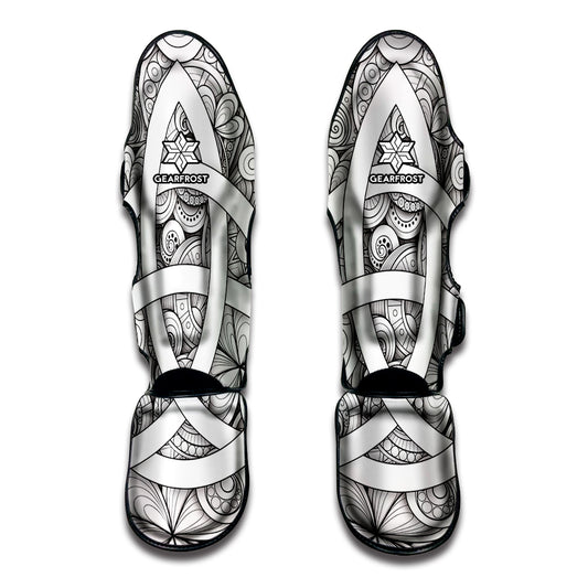 White Celtic Trinity Knot Symbol Print Muay Thai Shin Guard