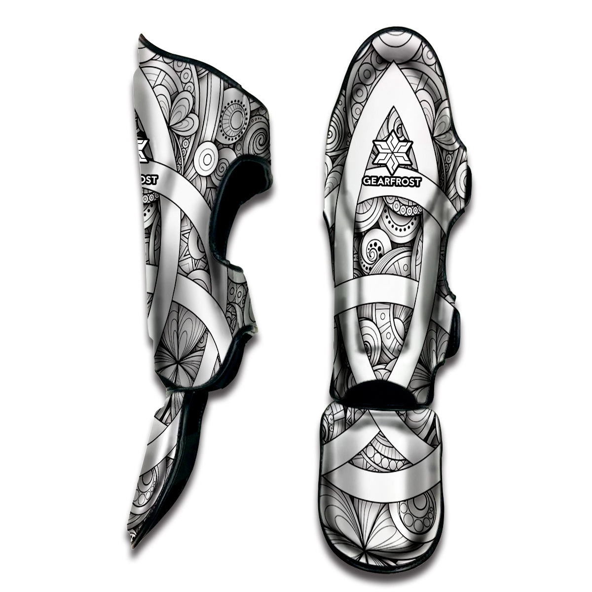 White Celtic Trinity Knot Symbol Print Muay Thai Shin Guard