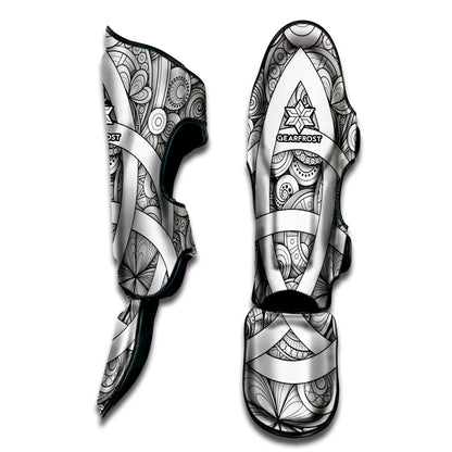 White Celtic Trinity Knot Symbol Print Muay Thai Shin Guard