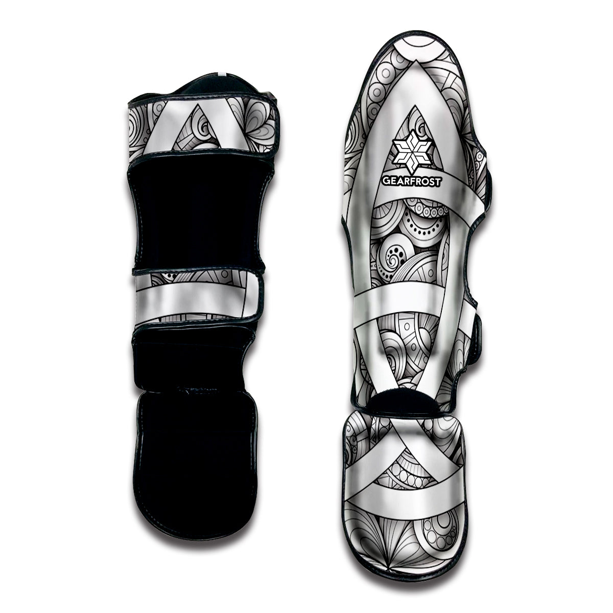 White Celtic Trinity Knot Symbol Print Muay Thai Shin Guard